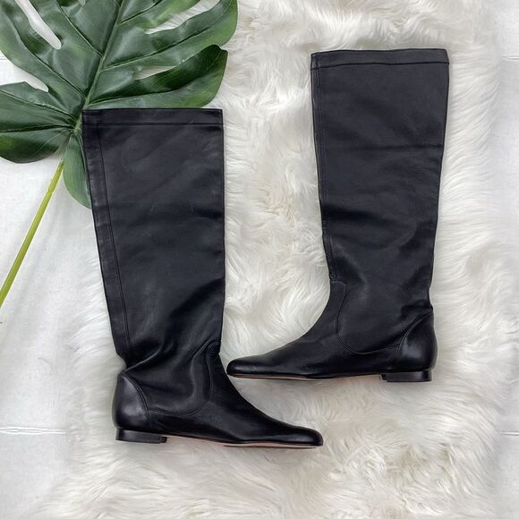 Massimo Dutti Black Leather Riding Boots Tall Boots 7.5 Equestrian Boots - Picture 4 of 8